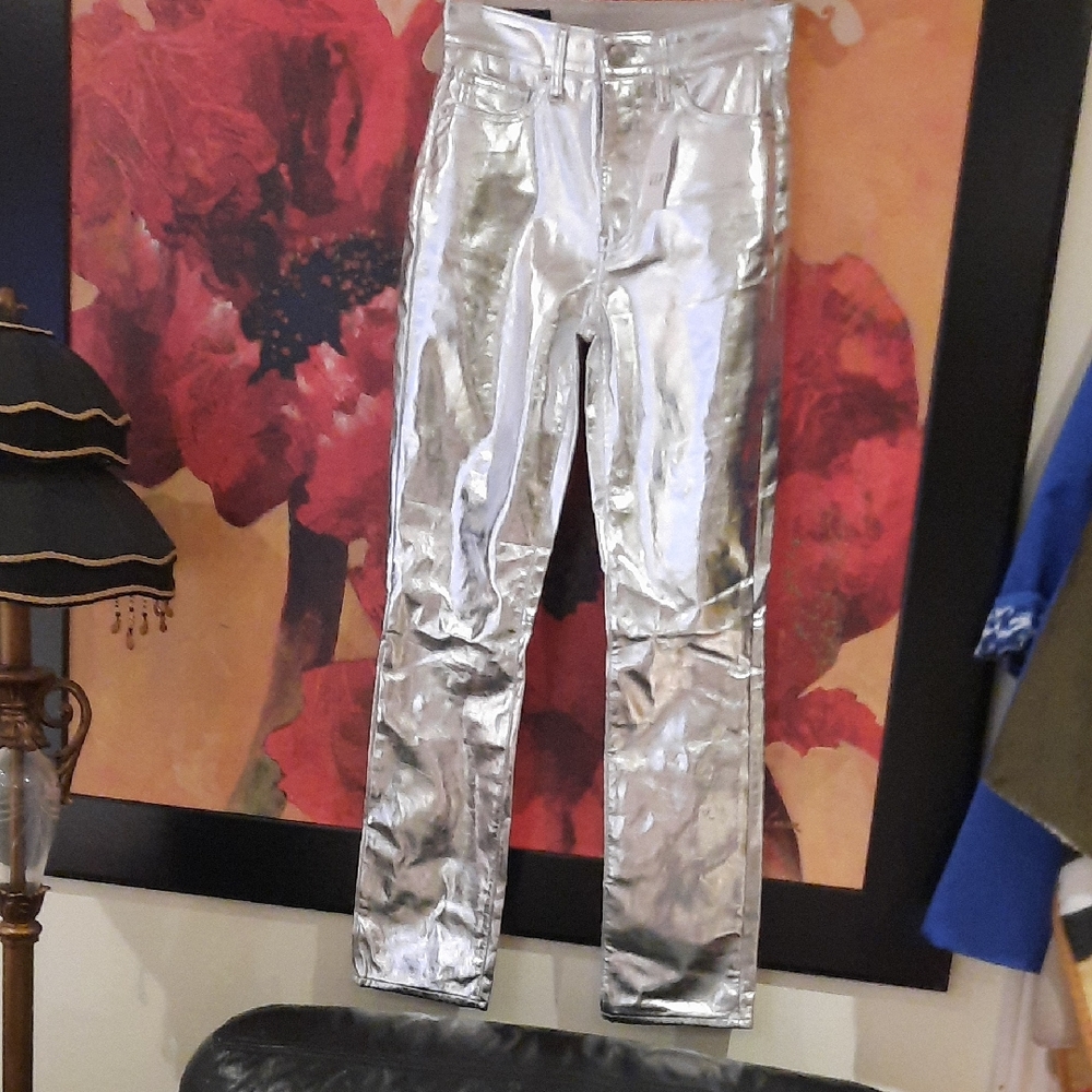 NWT WOMEN'S GAP Silver Metallic Boot Cut Faux Leather Pants Size Small